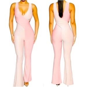 Naked Warehouse glow about it two tone pink shimmer crossover flare jumpsuit